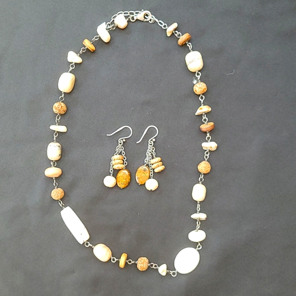 Silpada Designs howlite, opal, mahogany, necklace with matching earrings